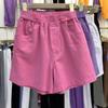 Women's Lightweight Summer Washed Denim Loose-Fit Cropped Pants: Youthful High-Waisted Wide-Leg Shorts, Solid-Color Casual Pants