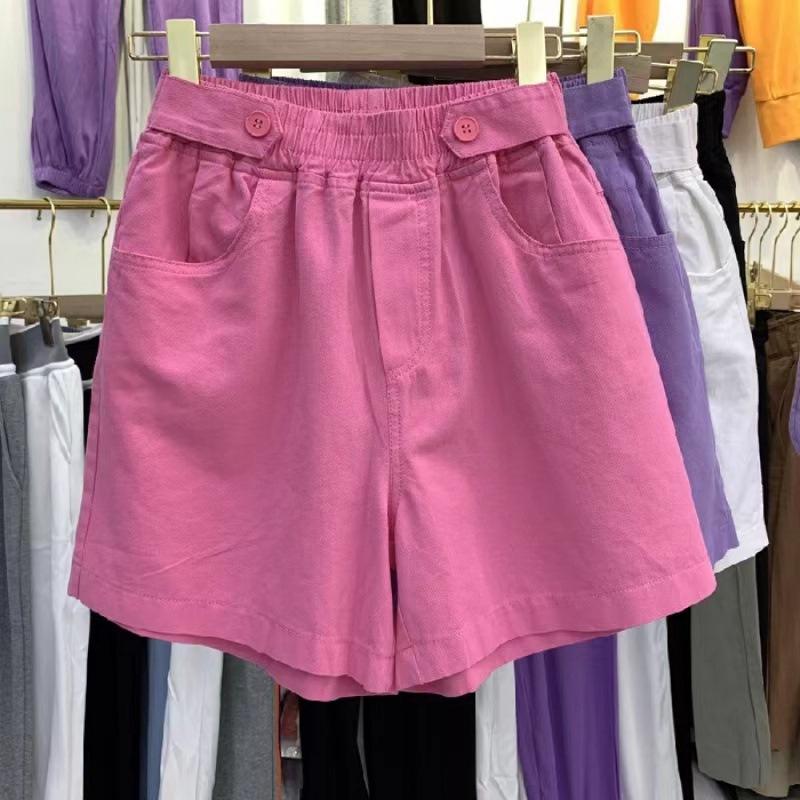 Women's Lightweight Summer Washed Denim Loose-Fit Cropped Pants: Youthful High-Waisted Wide-Leg Shorts, Solid-Color Casual Pants