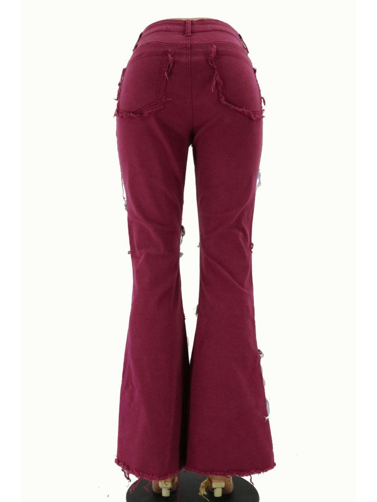 2025 Autumn Color Block Patchwork High Waist Flared Women's Denim Pants