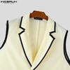 INCERUN Men Stitching Sleeveless Buttons Waistcoat And Long Straight Pants Sets