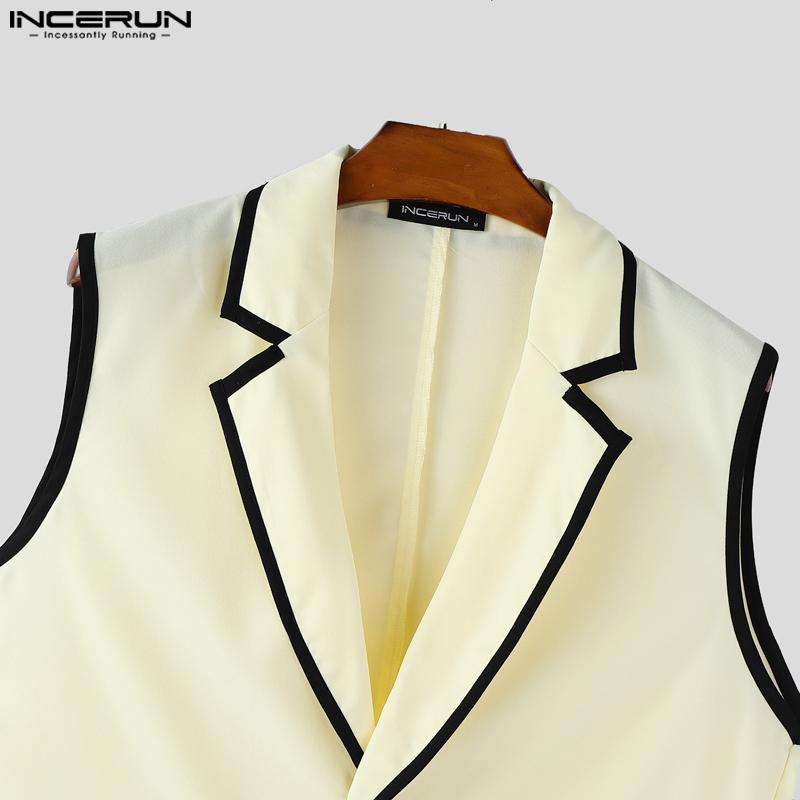 INCERUN Men Stitching Sleeveless Buttons Waistcoat And Long Straight Pants Sets
