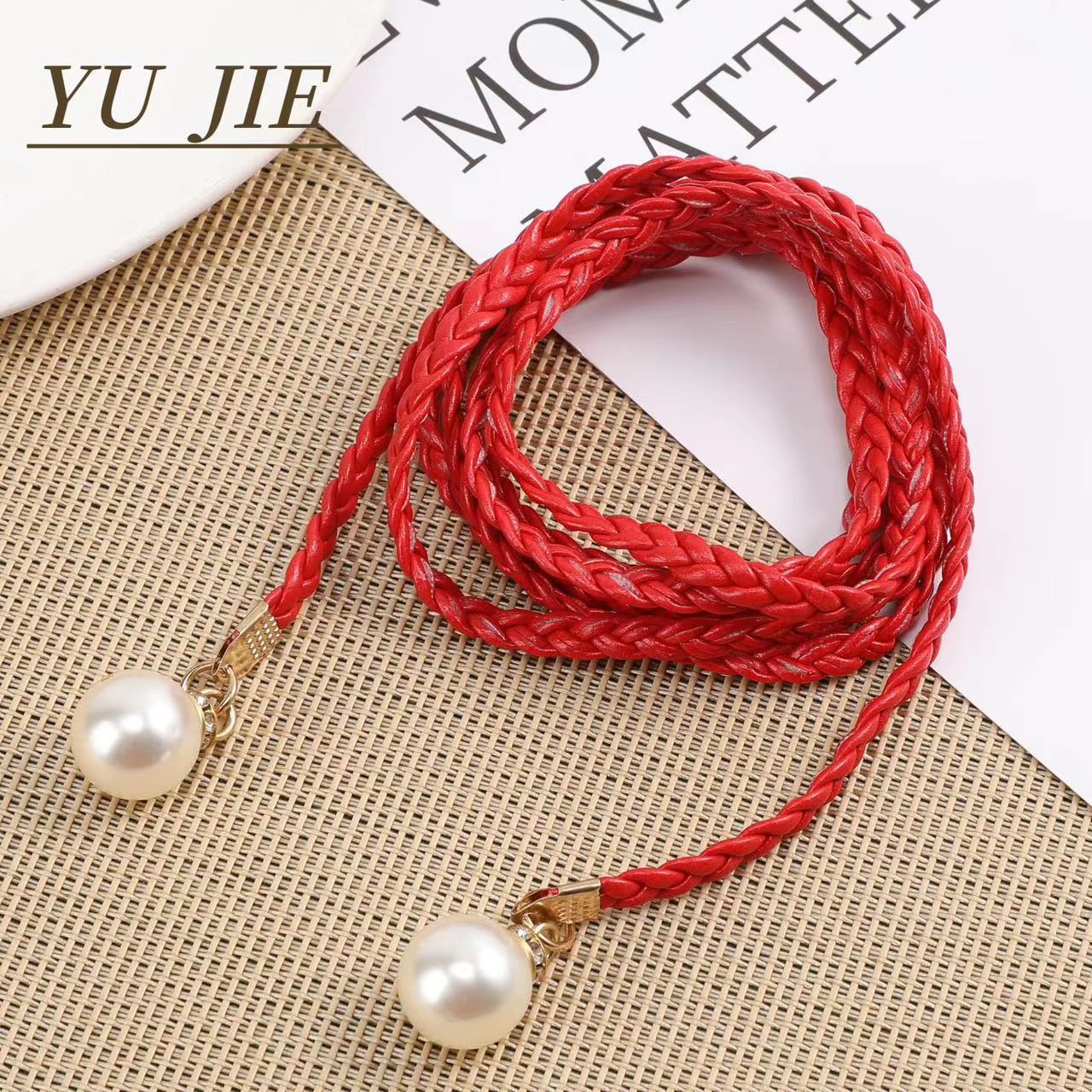 

Жемчужная цепочка на талию, элегантный винтажный тонкий ремень из искусственной кожи с узлом для женщин, вечерние платья, брюки красный