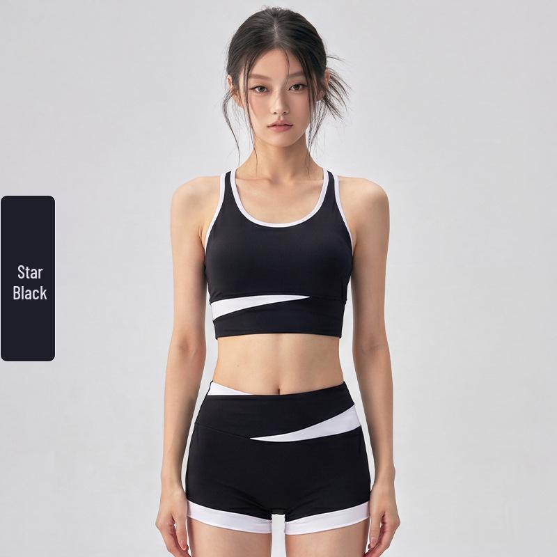 Women's Summer Yoga Suit Set - Cool Spicy Color Block Tank with Chest Pads for Fitness and Pilates