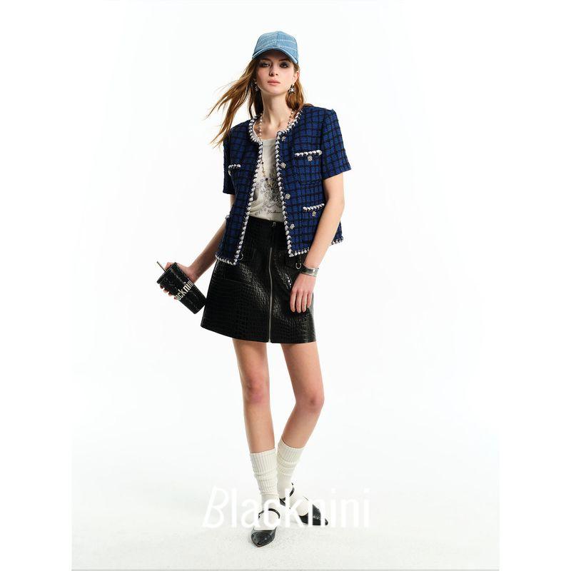 Blacknini Yin Waffle "Grinny" Classic Style Short Sleeve Jacket British Linton Double C Tweed