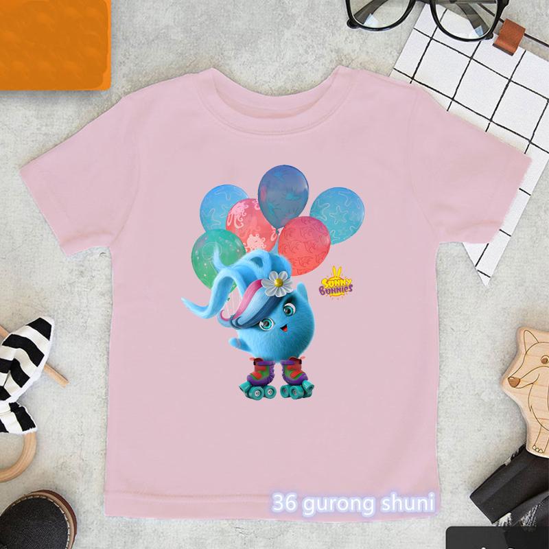 Kawaii Girls TShirts Cartoon Sunny Bunnies Graphic Print Baby Girls Clothes Fashion Aesthetic Children Tshirts Pink Shirt Tops
