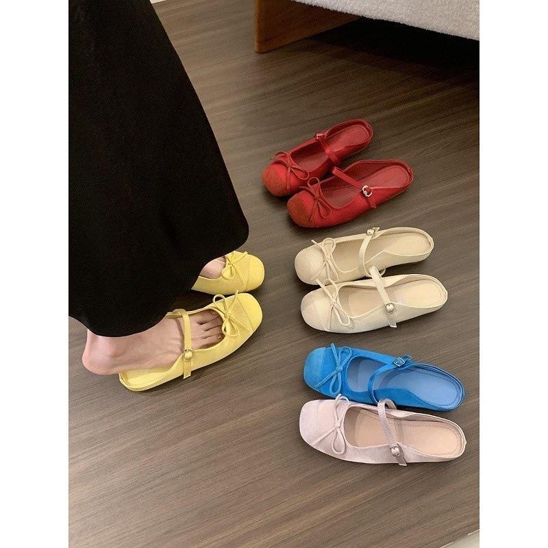 Gentle little red ballet style bag head half slippers women's 2025 spring and summer new bow retro Mary Jane shoes