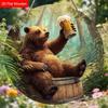 2D Flat, 1 PC Funny Animal Theme - Raise The Beer Glass Bear Pattern Wooden Hanging Decorative Sign and Plaque, Wall Art Signs Farmhouse Decor