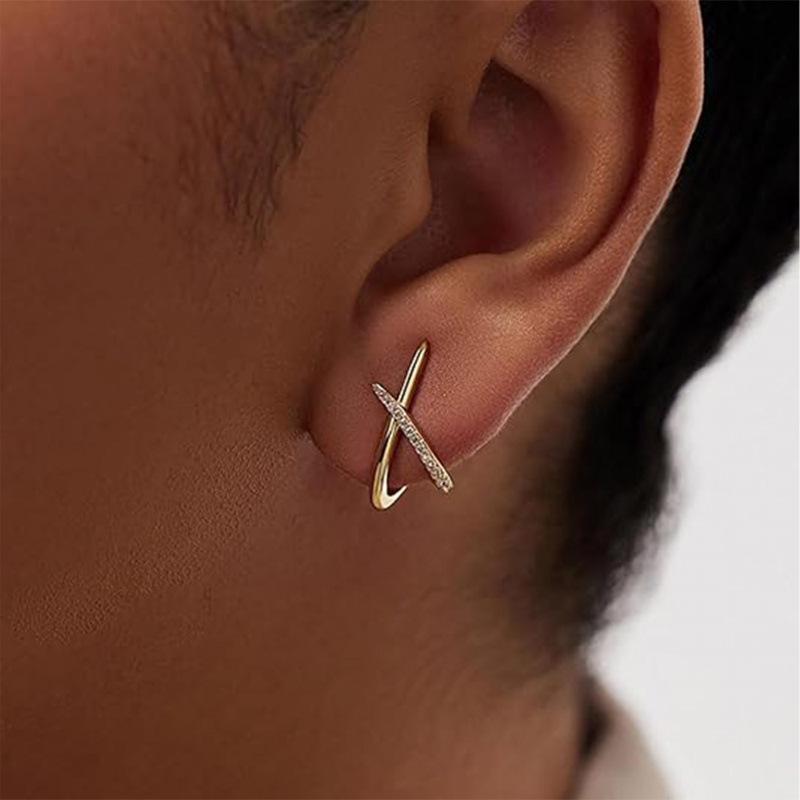 Dámské náušnice křížky pozlacené 14K zlatem s lesklými zirkony - Elegantní a jednoduchý design