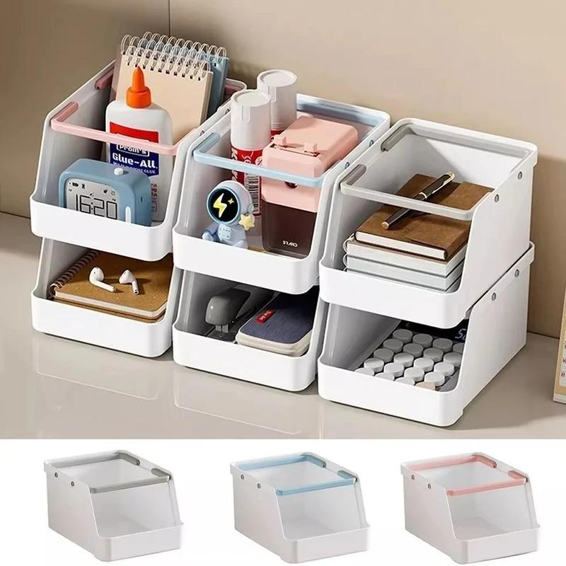 Plastic Kitchen Storage Rack Portable Large Capacity Desktop Storage Box Stackable Cosmetic Storage Container Stationary Holder