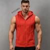Gilet à capuche sans manches rouge zippé intégral pour homme