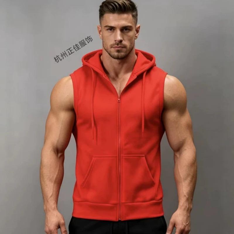 Gilet à capuche sans manches rouge zippé intégral pour homme