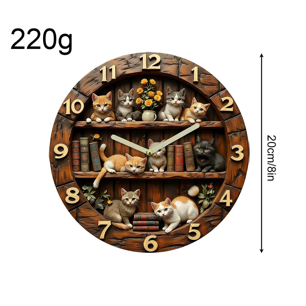 

Retro Cat Clock 8 Inch Decorative Wooden Animal Art Silent Cat Theme Wall Clock For Living Room Offices Classroom Dorm RV Garage