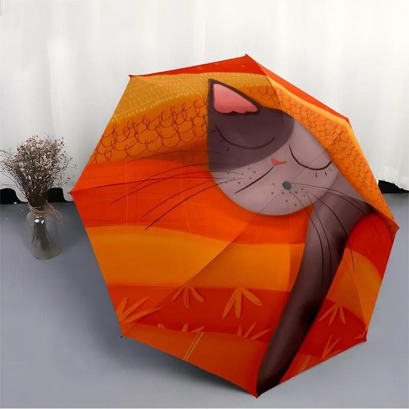 1pc Cozy Sunset Cat Automatic Folding Umbrella, Durable Plastic & Iron, Lightweight for Outdoor Daily Use  008
