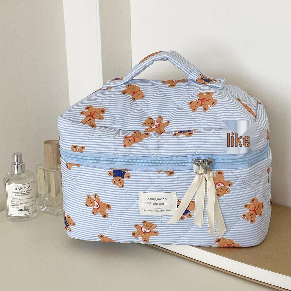 Striped Bear Cartoon Travel Cosmetic and Toiletry Bag