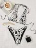 2026 European & American Style Black & White Floral Bikini Set - Sexy Two-Piece Swimwear