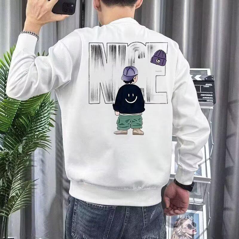 Trendy European Men s Printed Slim-Fit Round Neck Hoodie - Versatile Winter/Autumn Top XL