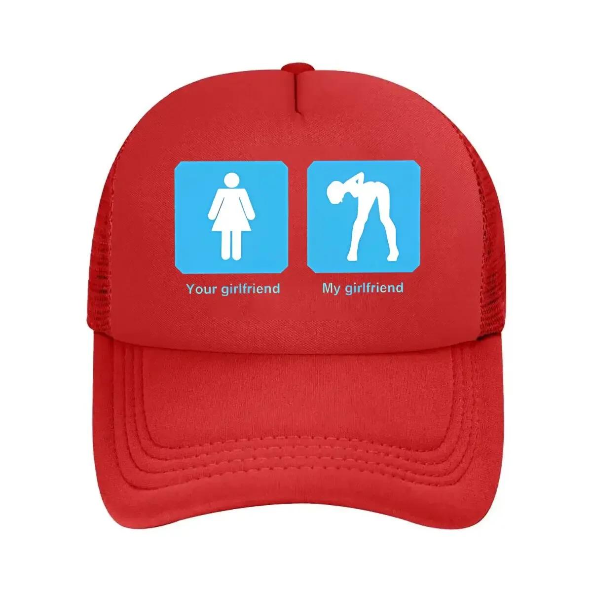 Your Girlfriend vs My  humorous  and  lifestyle  themed graphic for a light  hearted  Mesh Baseball Cap One Size