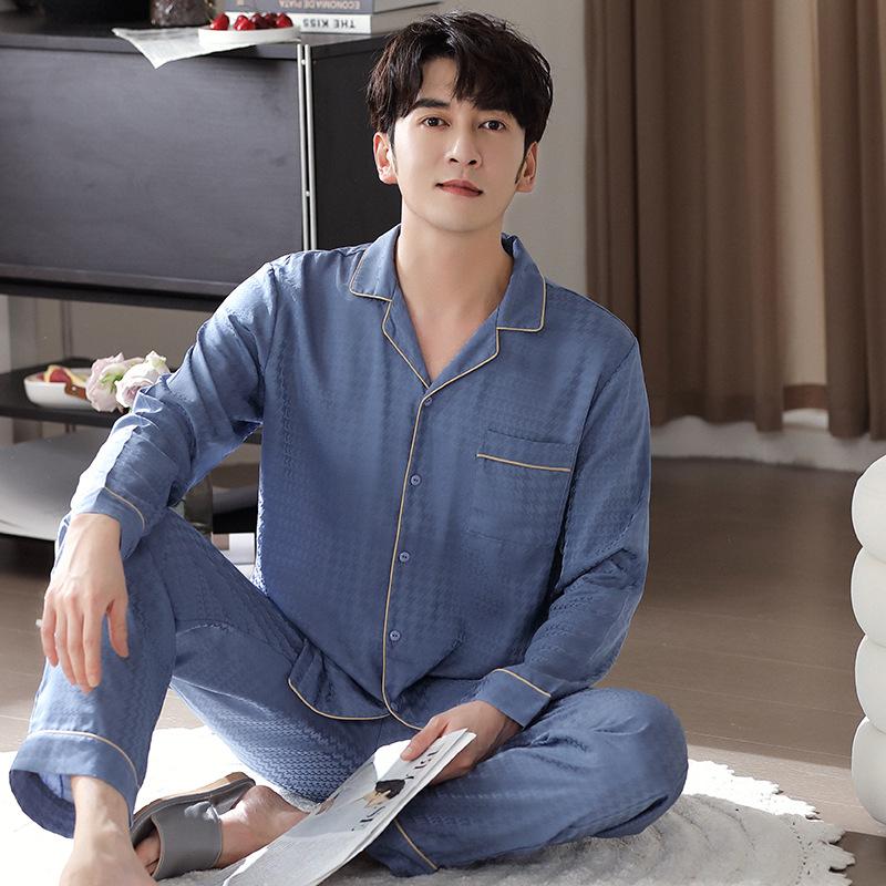 

Осенняя пижама мужская весенне-осенняя с длинным рукавом из ледяного шелка, мужской летний костюм из шелка-симуляции высокого класса 3XL