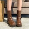 New In Ladies Mid Calf Shoes Brown Women's Half High Boots Platform Waterproof Chic and Elegant Winter 2025 Novelty On Promotion