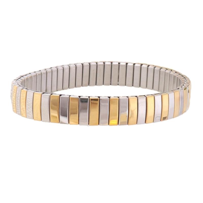 Jewelry Stainless Steel Stretch Bracelet for Women, Flexible Wide Wristband Bangle Bracelets Decorated Golden Pattern
