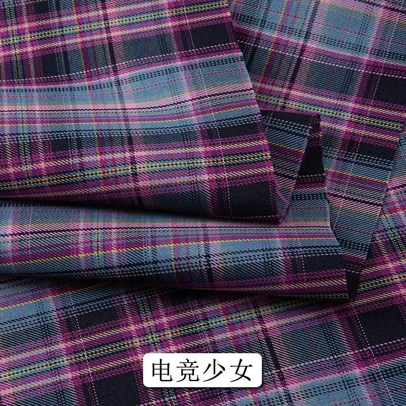 Summer Plaid Fabric Fine Opaque By The Meter for JK Uniform Clothes Dresses Hair Accessories DIY Sewing Cloth Textile Blue Green
