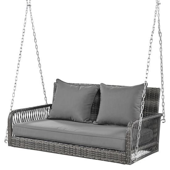 Metallketten-Schaukelstuhl mit Sitz- und Rückenpolstern Rattan-Geflecht Doppelsitze Waschbar Garten-Hänge-Schaukel-Lounge Zuhause