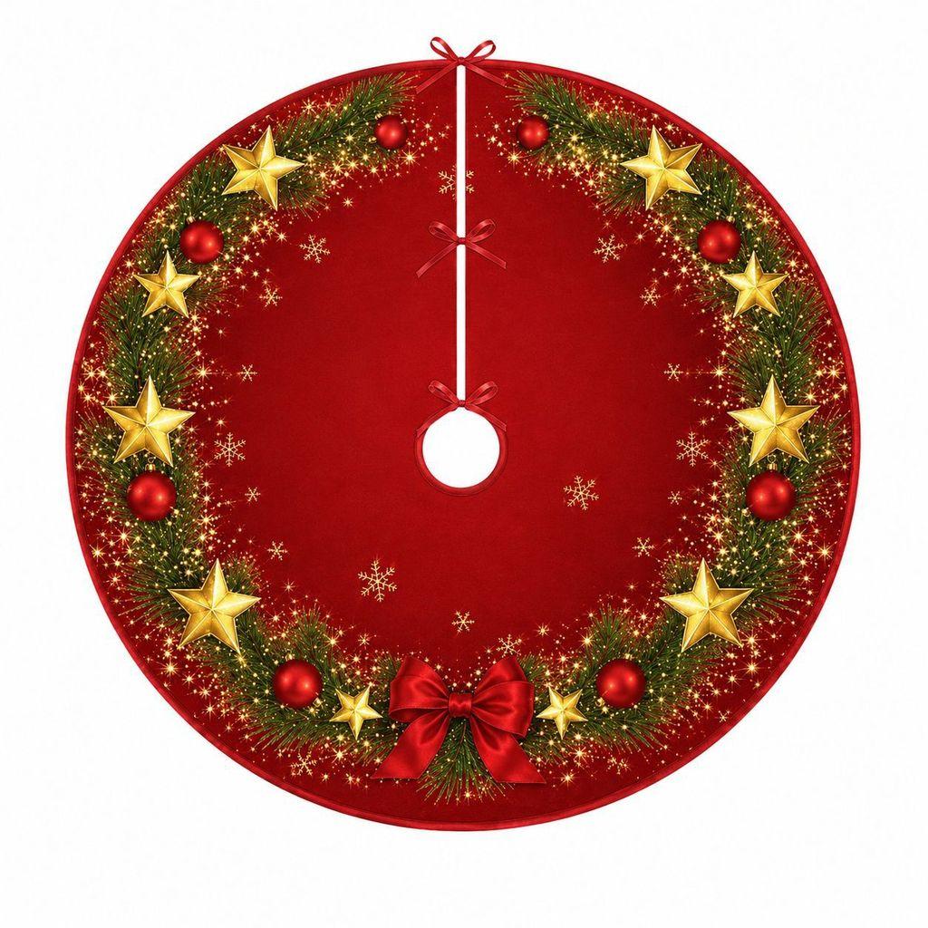 Christmas Tree Skirt Short Plush Decor With Bell Pattern For Holiday Festive Decor