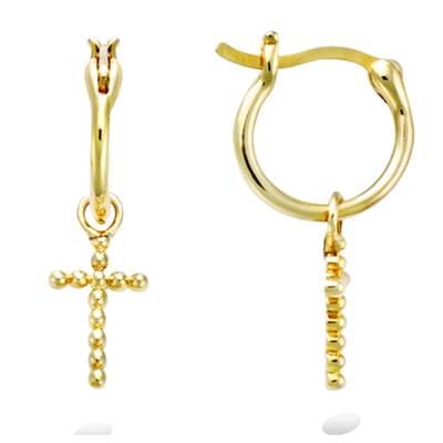 [R1553] - Gold Plated Hoop Earrings 'Cross' - 12 Mm - 12x7 Mm