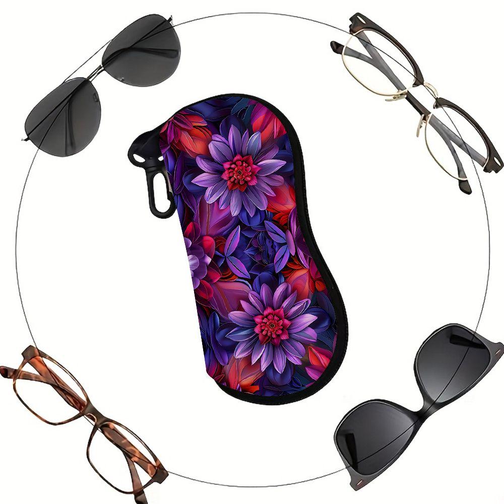 2D-Floral Pattern Protective Sunglasses Case, Vibrant Purple Petal Eyeglasses Storage Pouch, Lightweight Zipper Eyewear Container for Travel Women Gif
