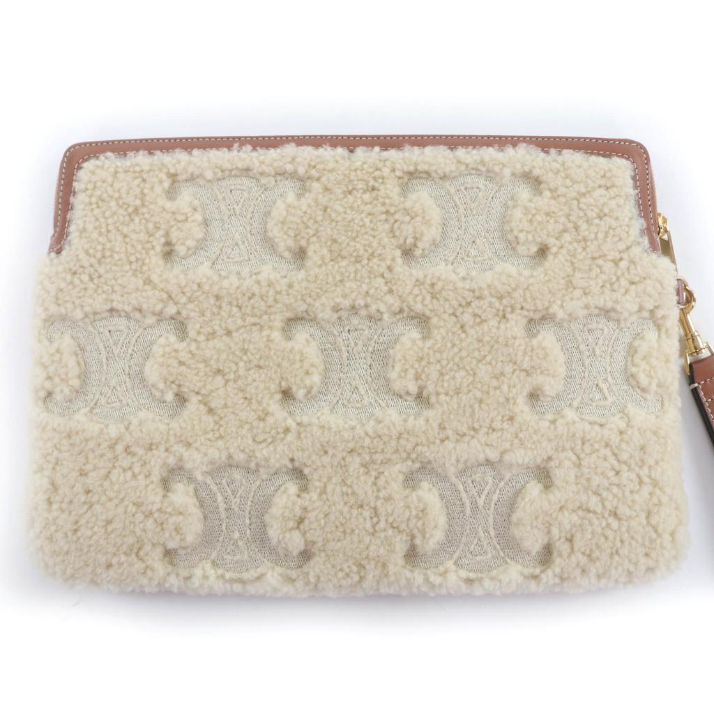 Pristine CELINE Clutch bag SMALL POUCH WITH STRAP shearling leather 10J503FJ4 Used