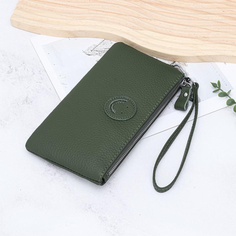 

First-layer Cowhide Women s Long Handheld Wallet Fashionable Smiling Face Multifunctional Hand-twist Bag Genuine Leather Mobile Phone 12x20x1cm