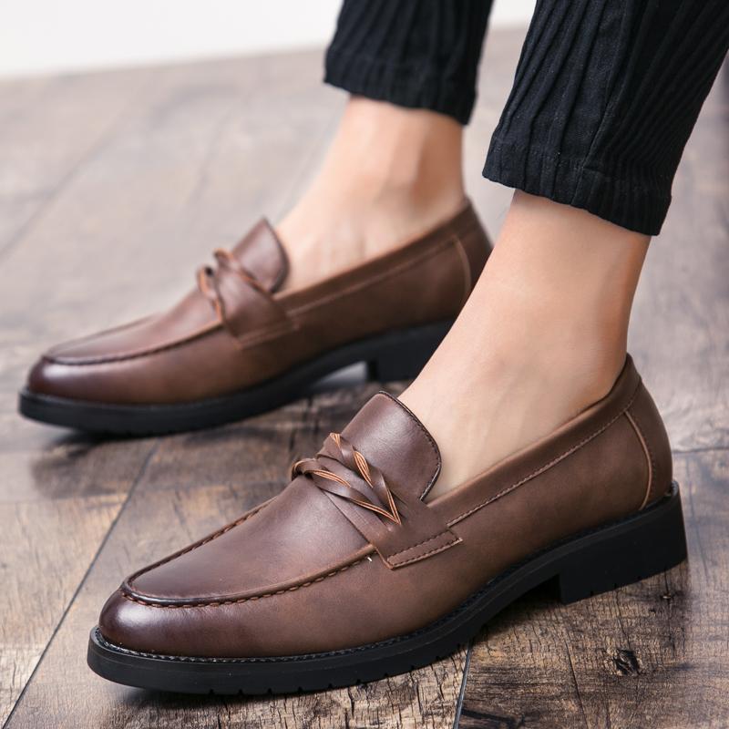 Fashion Men Loafers Leather Shoes Formal Elegant Dress Shoe Simple Slip On Man Casual Footwear Original Pointed Boos Moccasins