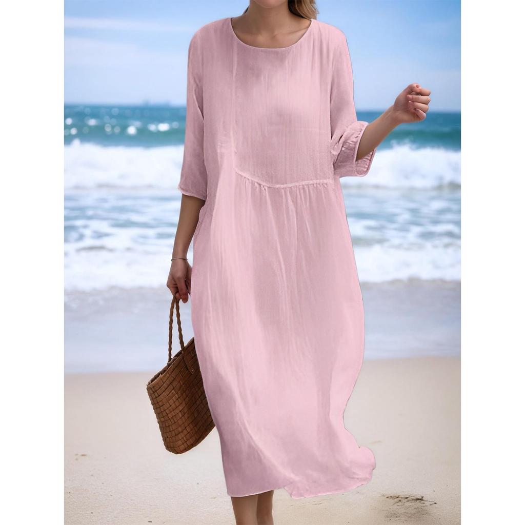 Women’s Casual 3/4 Sleeve O-Neck Tshirt Dress Summer Casual Loose Beach Vacation Dresses