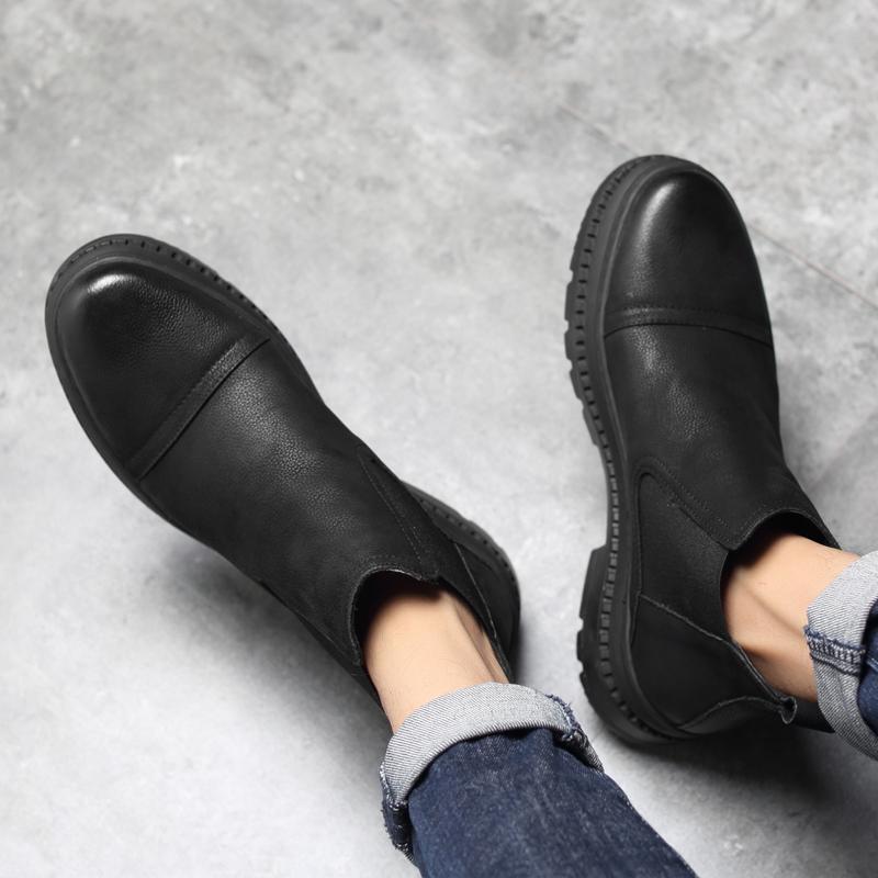 Herbst Winter Herren Chelsea Boots Leder Freizeitschuhe Männlich Britischer Stil Schlupfschuh Bequemer Knöchel Kurzer Stiefel Für Männer Motorrad