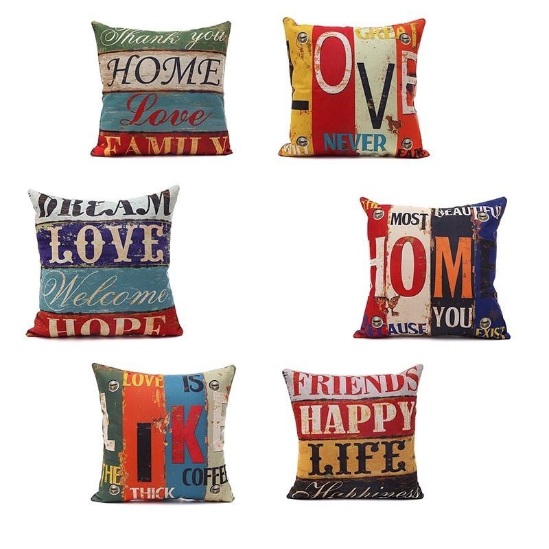 Premium Housse De Coussin Carr Coton Imprim Lettres Rtro Mlang For Timeless Elegance