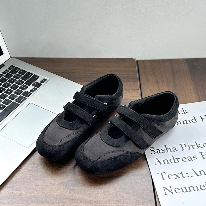 

F-silk texture ballet women s shoes spring new versatile double belt Velcro one-pedal flat shoes 36 чёрный