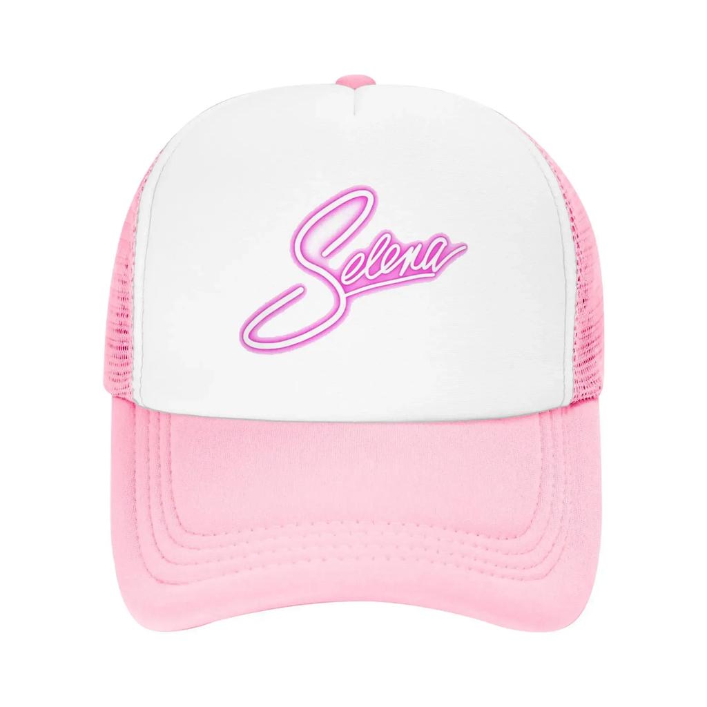 Romantic Pink White Selena Font Perfect Selena Quintanilla Mesh Baseball Caps Women Summer Male Hunting Hat Fishing Trucker Cap