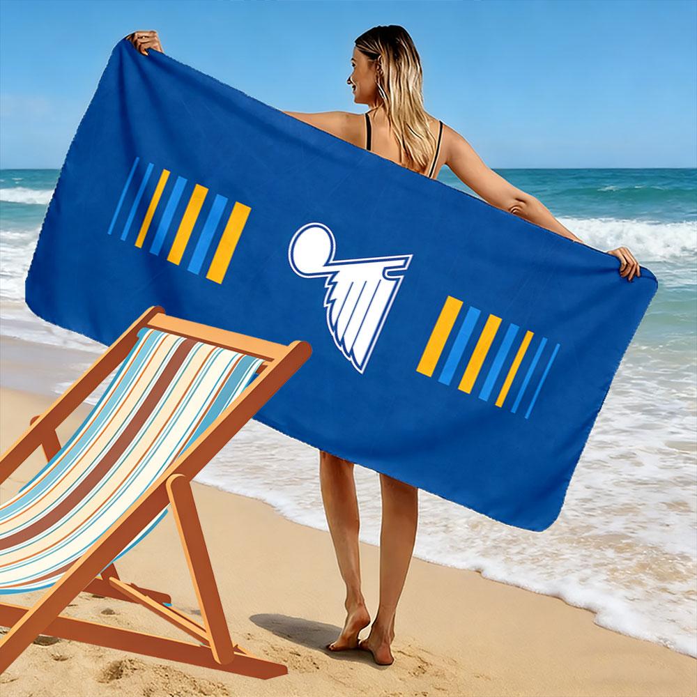 "Blue and Yellow Stripes with Winged Note" Patterned beach towel quick dry perfect for travel outdoor sports jogging the beach and swimming