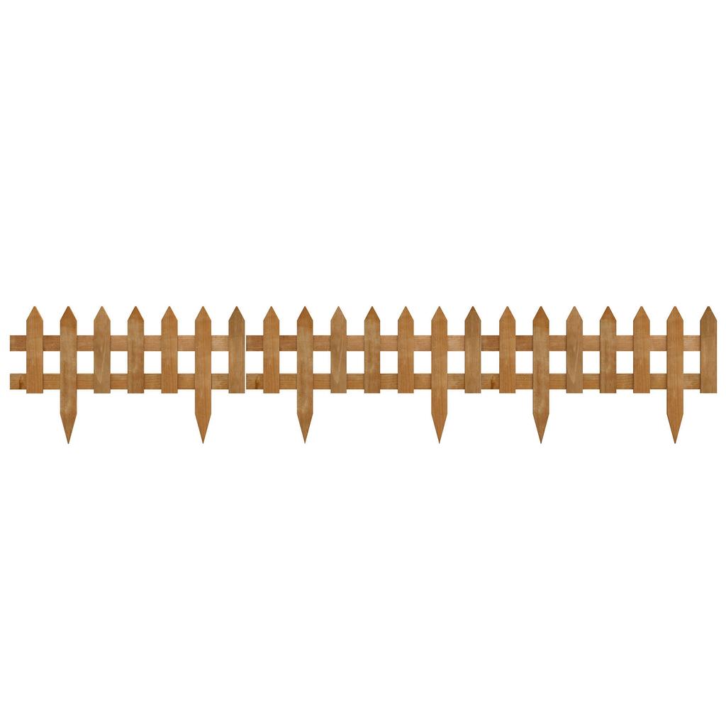 Pack of 12 Wooden Border Fences, Garden Fixed Picket Fence for Lawn Edging, Flowerbed, 60L X 1D X 34H Cm, Brown