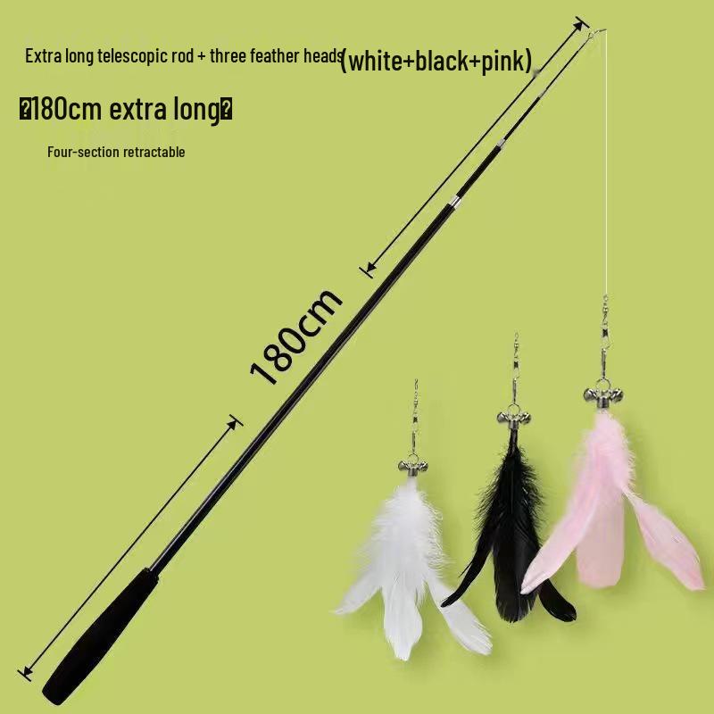 Retractable Cat Teaser Wand: 1.8m Interactive Fishing Pole with Bite-Resistant Feather & Bell Toy