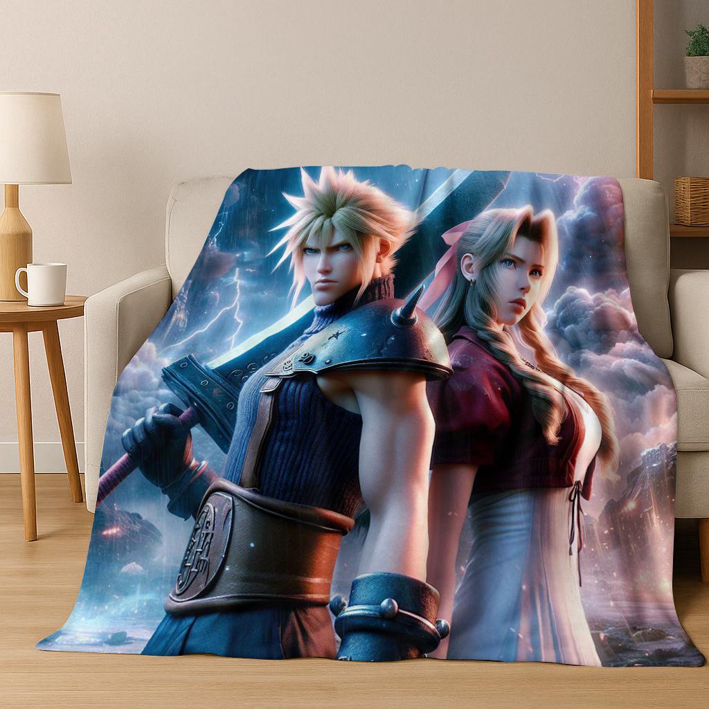 Cartoon Final Fantasy Sephiroth Cloud Tifa Game Flannel Blanket,Warm and Cozy Soft Throw Blanket for Home Bedroom Bed Sofa Kid