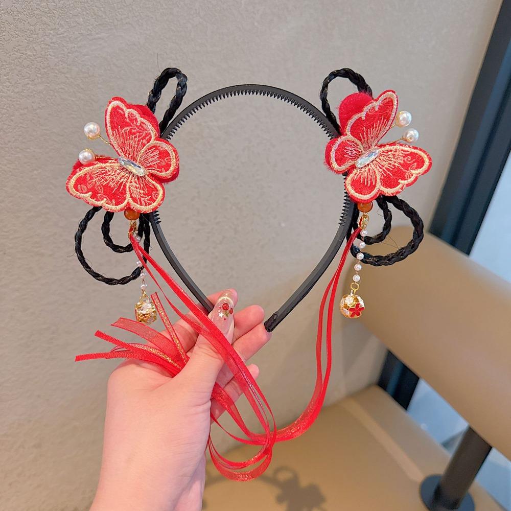 Flower Children Wig Headband Butterfly Hanfu Headwear Lovely Chinese New Year Headwear  Daily