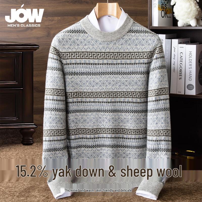 

JOW Men s Fair Isle Mock Neck Striped Wool Sweater 3XL
