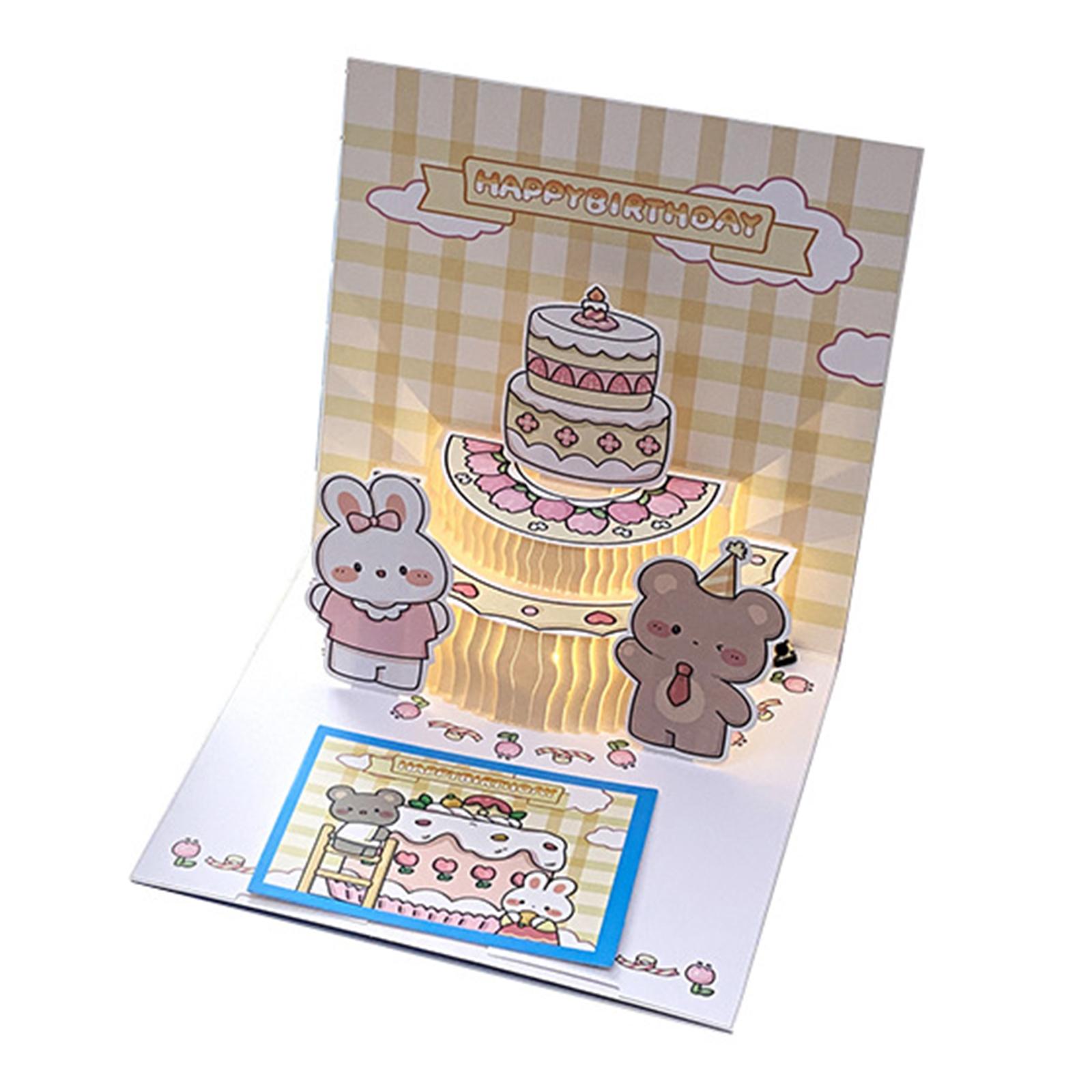 Ins Light Korean Style Cute Bear Birthday Cake Cartoon Attractive 3D Greeting Card Envelope Birthday Gift Cake Card 1