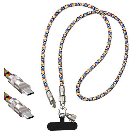 USB Cable Multi Charging Cord PD 60W Fast Charging Data Cable 2-in-1 for Apple Type C Devices Phone Hanging Rope Charging Cable Data Transfer