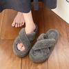 Women’s Cross Band Fur Slippers Indoor Furry Fuzzy Open Toe Shoes Warm Slides Double Straps Slipper Soft Sole Non Slip