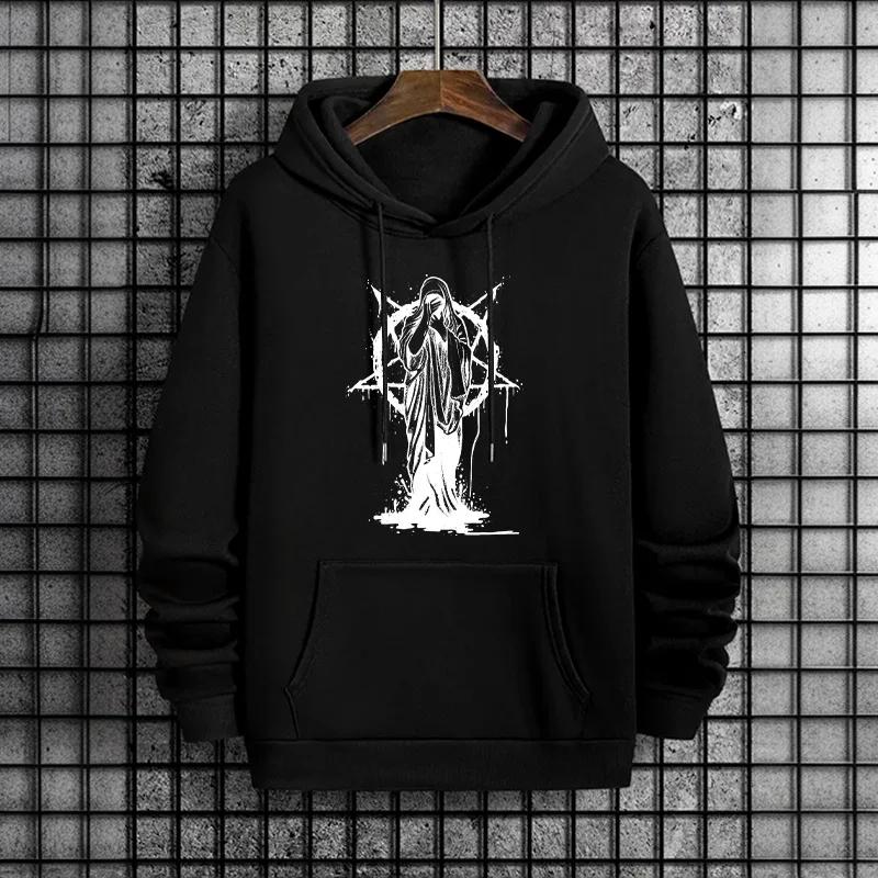 Male Satan Devil Print Pullover Men's Clothes 2025 Urban Culture Hoodies for Men Streetwear Fashion Hip Hop Hooded Sweatshirt