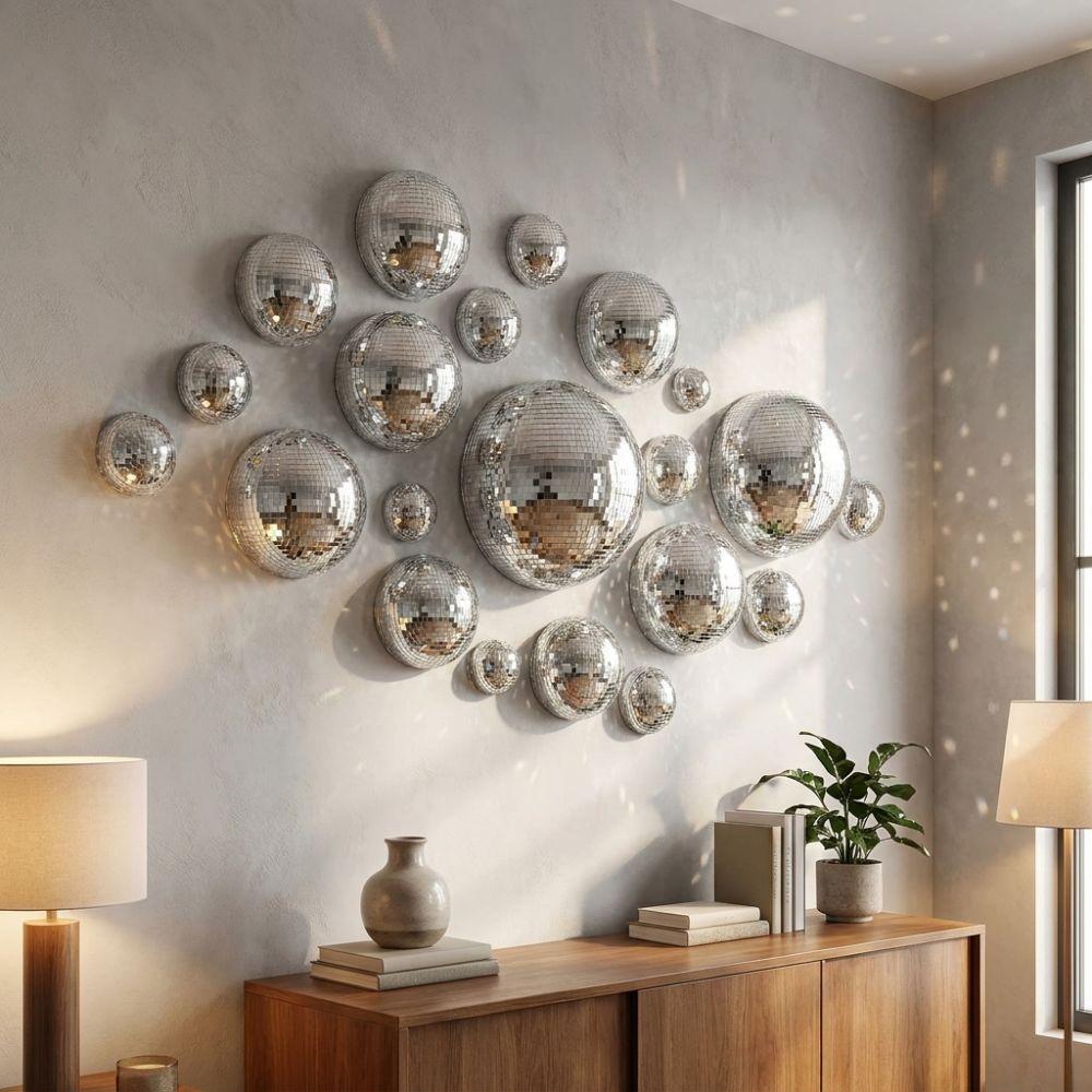 5 Pezzi Specchio Metallico Palla da Discoteca Arte da Parete Semicerchio a Cupola Decorazione da Parete Disco Soggiorno