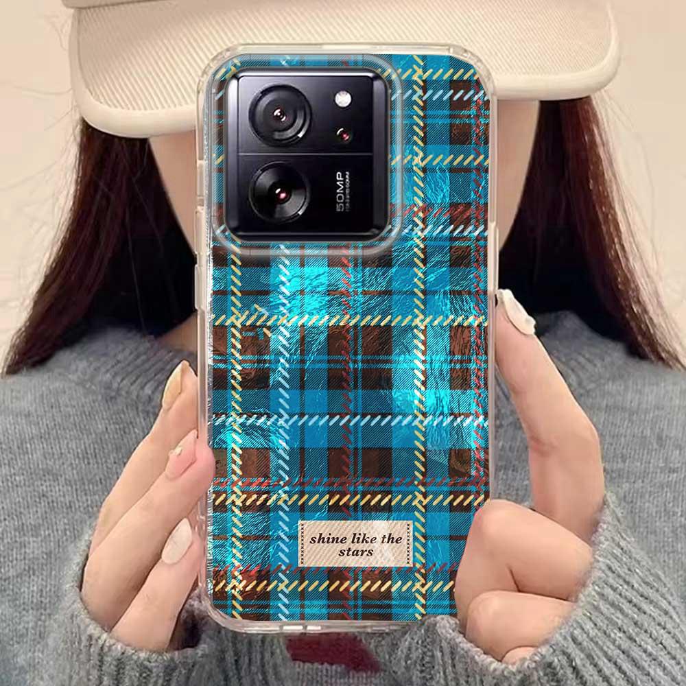 Brown Lattice Grid Pattern Girls Phone Case for Xiaomi 13T 14T 11 Lite NE Poco X5 M6 Pro X6 X7 X3 Pro NFC C65 C61 M5S Back Cover