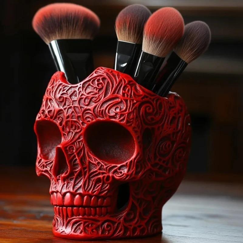Halloween Personalized Colorful Skull Makeup Brush Holder Pen Holder Decoration Flower Pot Home Decor Desk Accessories